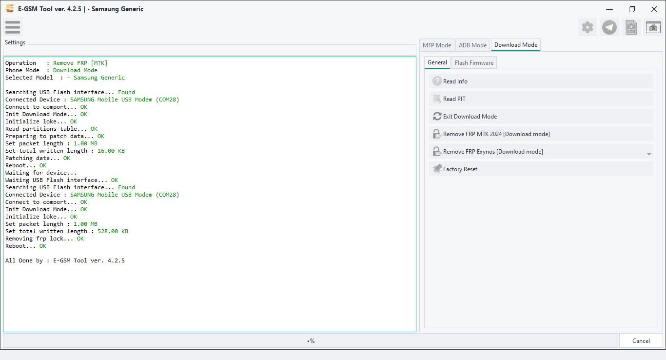Samsung - Samsung Generic — Remove FRP MTK - Odin — E-GSM Tool screenshot