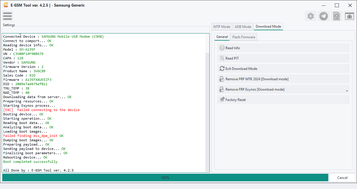 Samsung - Samsung Generic — Enable ADB Exynos - Odin — E-GSM Tool screenshot