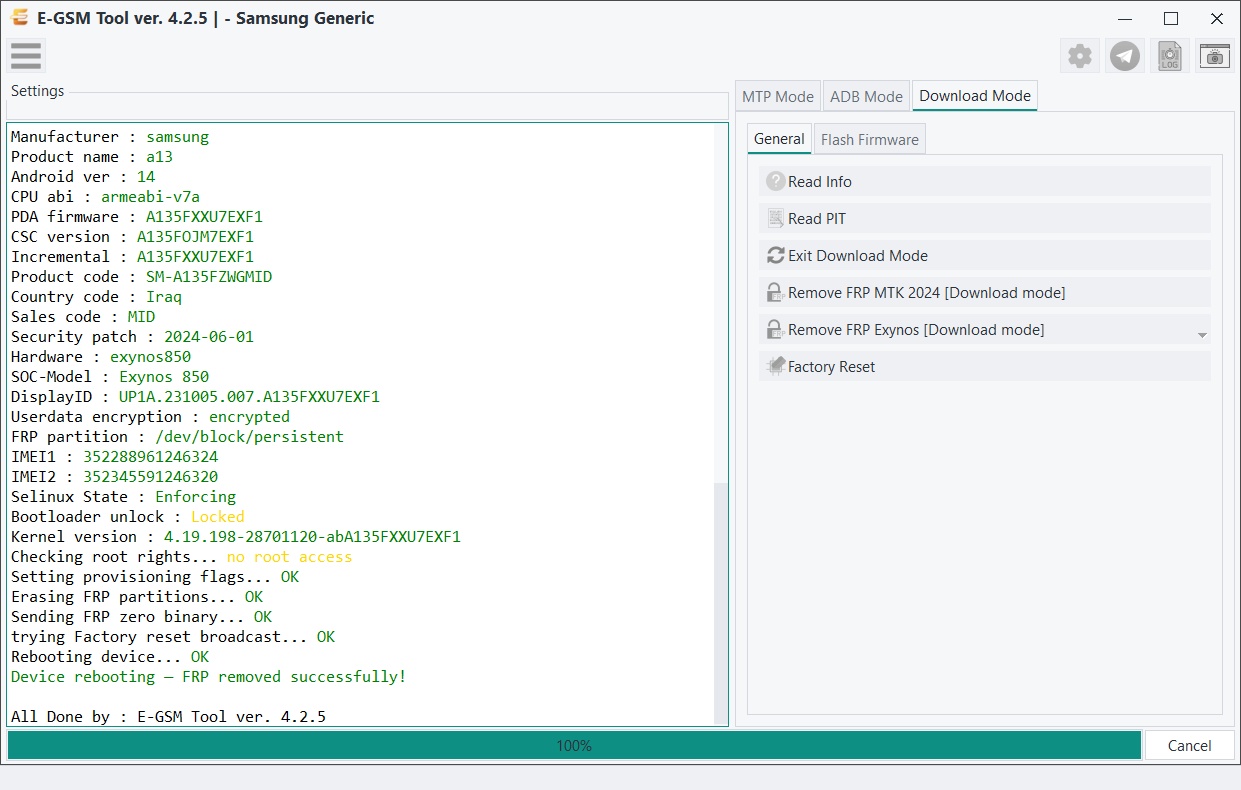 Samsung - Samsung Generic — Remove FRP Exynos - Odin — E-GSM Tool screenshot
