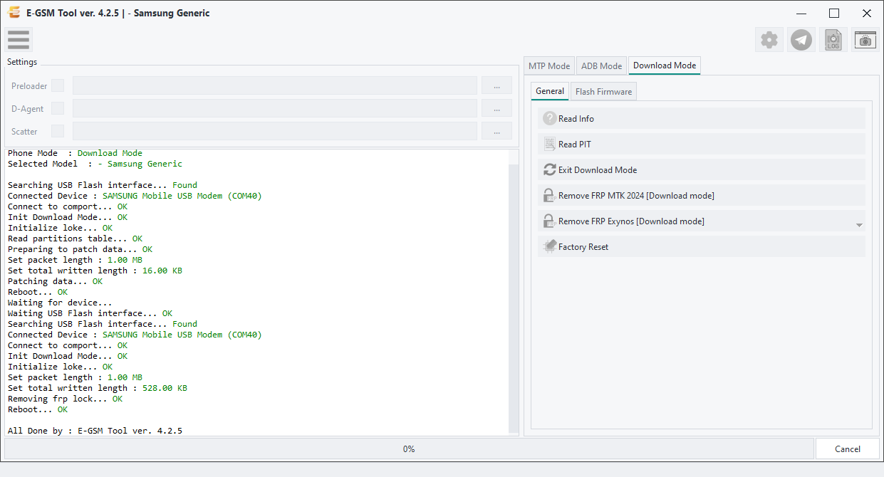 Samsung - Samsung Generic — Remove FRP MTK - Odin — E-GSM Tool screenshot