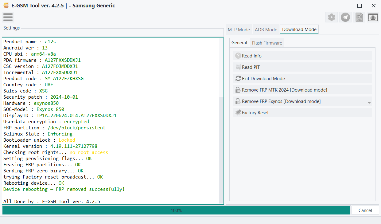 Samsung - Samsung Generic — Unknown Operation — E-GSM Tool screenshot